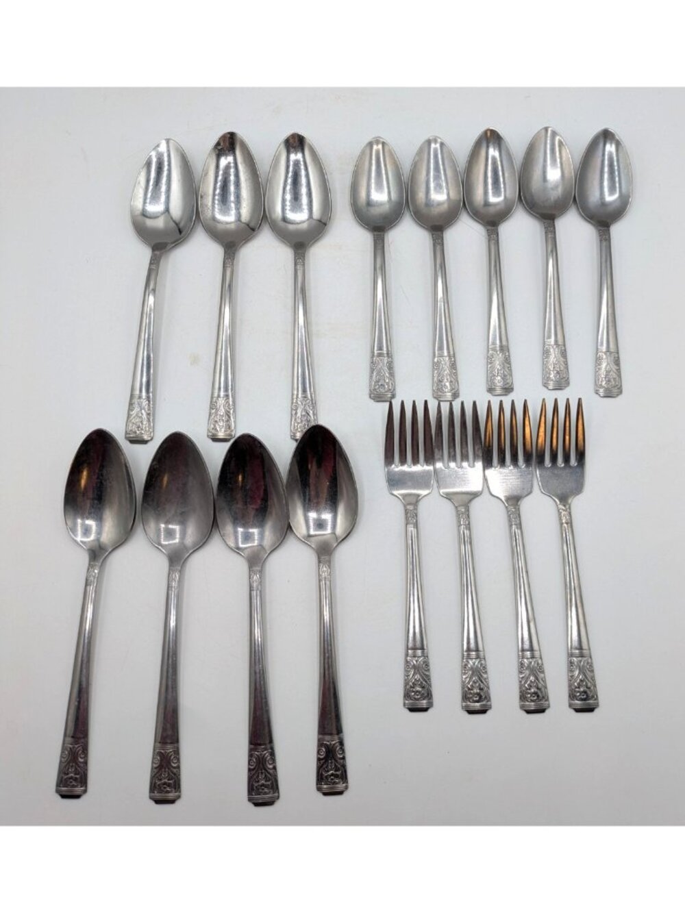 Set of 16 National Stainless Flatware Forks Teaspoons Soup Spoons Floral Swirls